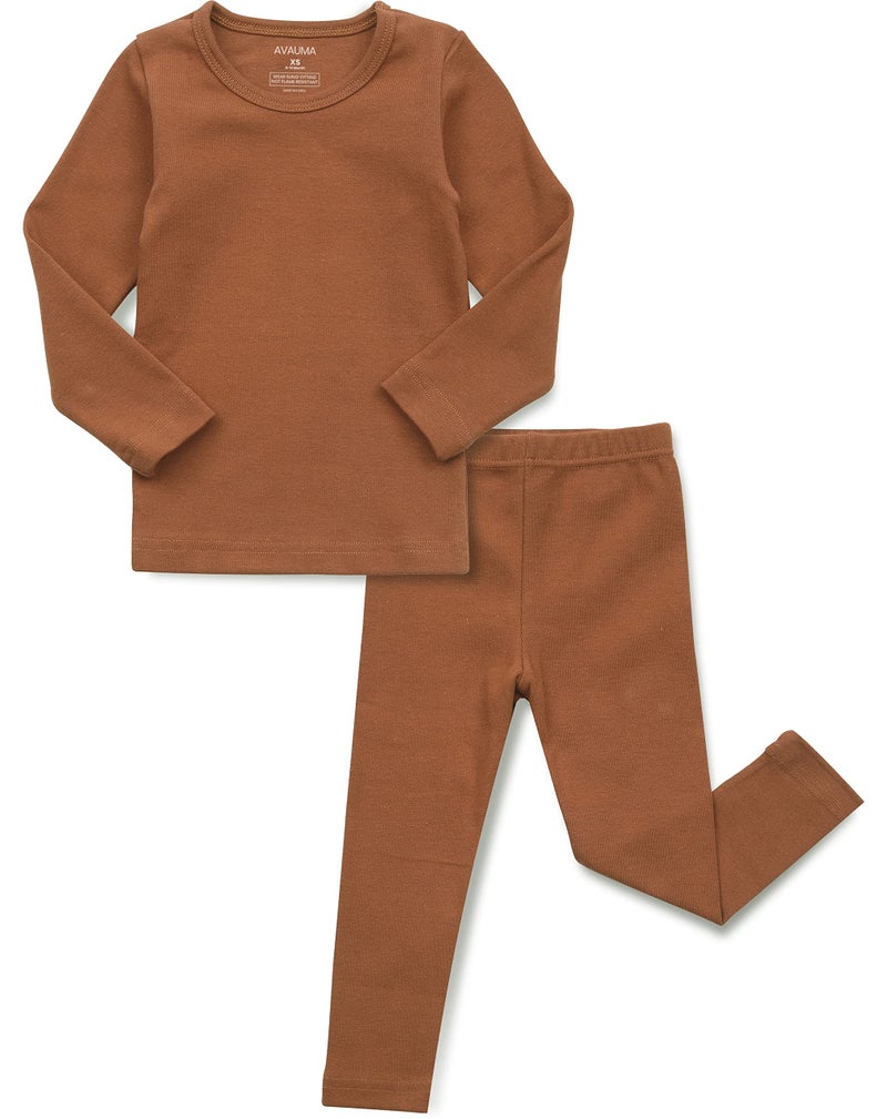 AVAUMA Baby Boys Girls Pajama Set Kids Toddler Snug fit Basic Cotton Sleepwear pjs for Daily (Camel-1 Large) - Image 1